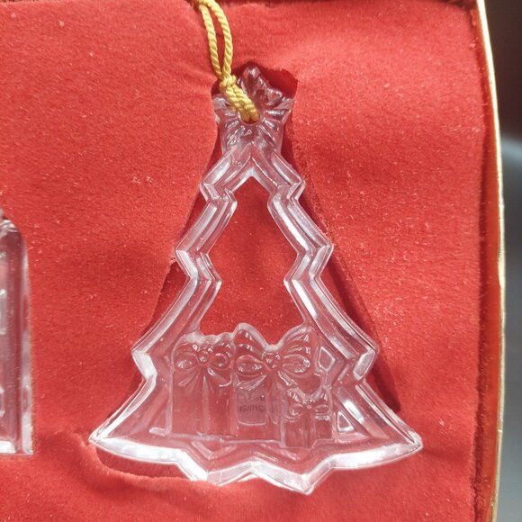 Vintage Set of 3 Gorham Clear Lead Crystal Glass Ornaments Bell Gift Tree w/Box - Picture 6 of 7